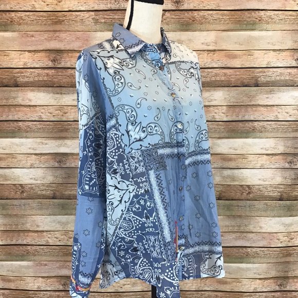 Johnny Was Workshop Womens Size M Medium Bandana Patchwork Button Down Bouse Top - Picture 3 of 6